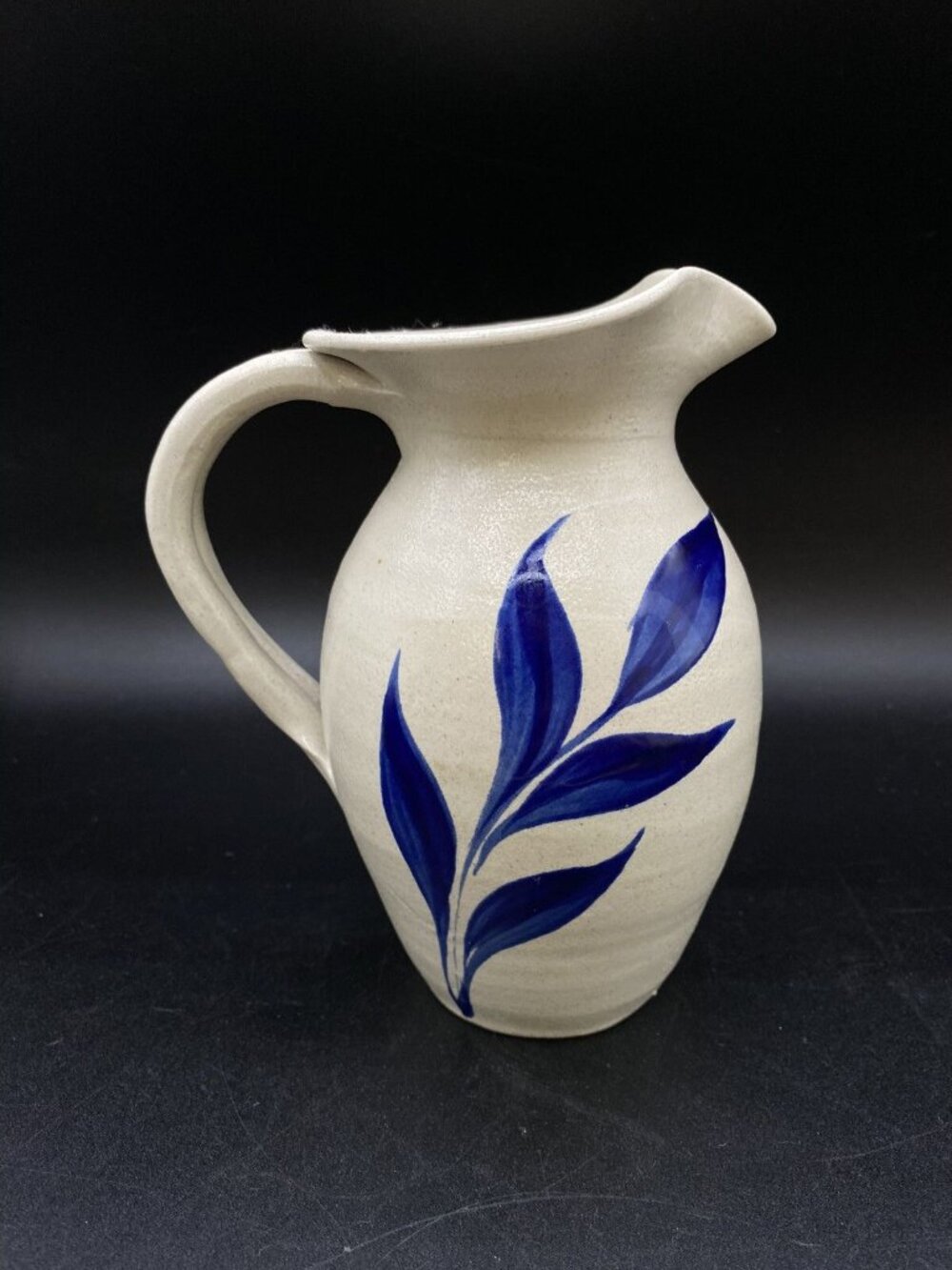 Williamsburg Pottery Cobalt Blue Leaf Pitcher 6” Vintage